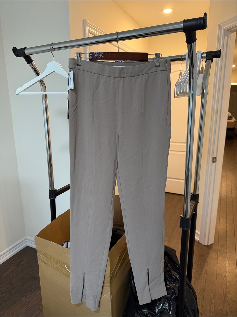 Babaton Taupe Stretch Pull-On Pants with Ankle Slits